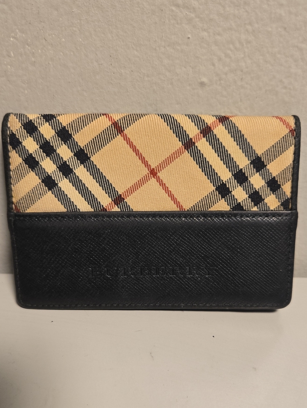 Burberry Nova Check Beige & Black Leather Card Holder